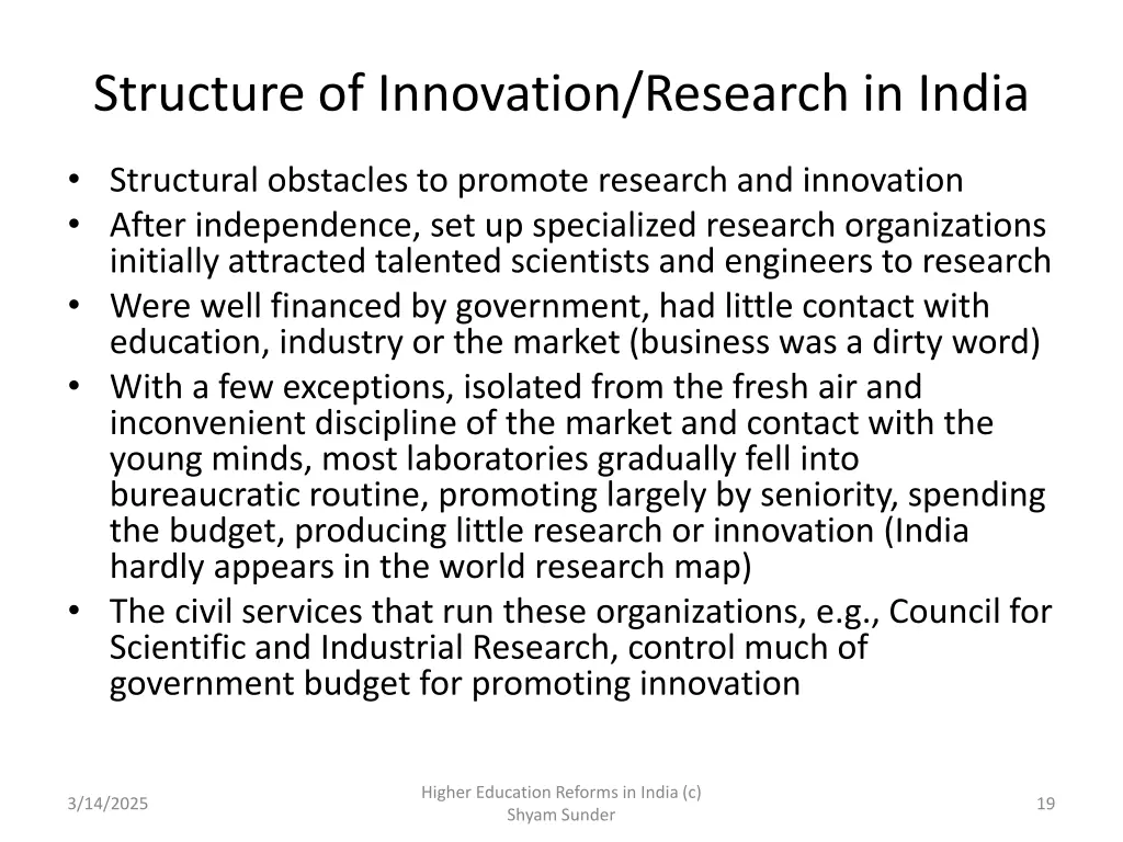 structure of innovation research in india