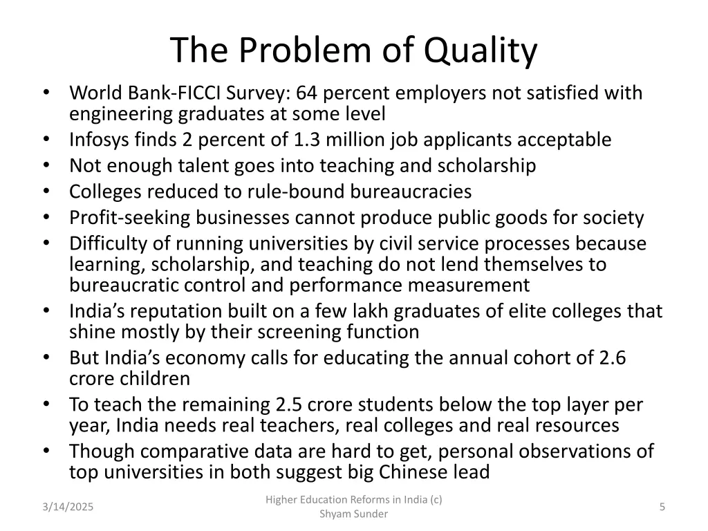 the problem of quality world bank ficci survey