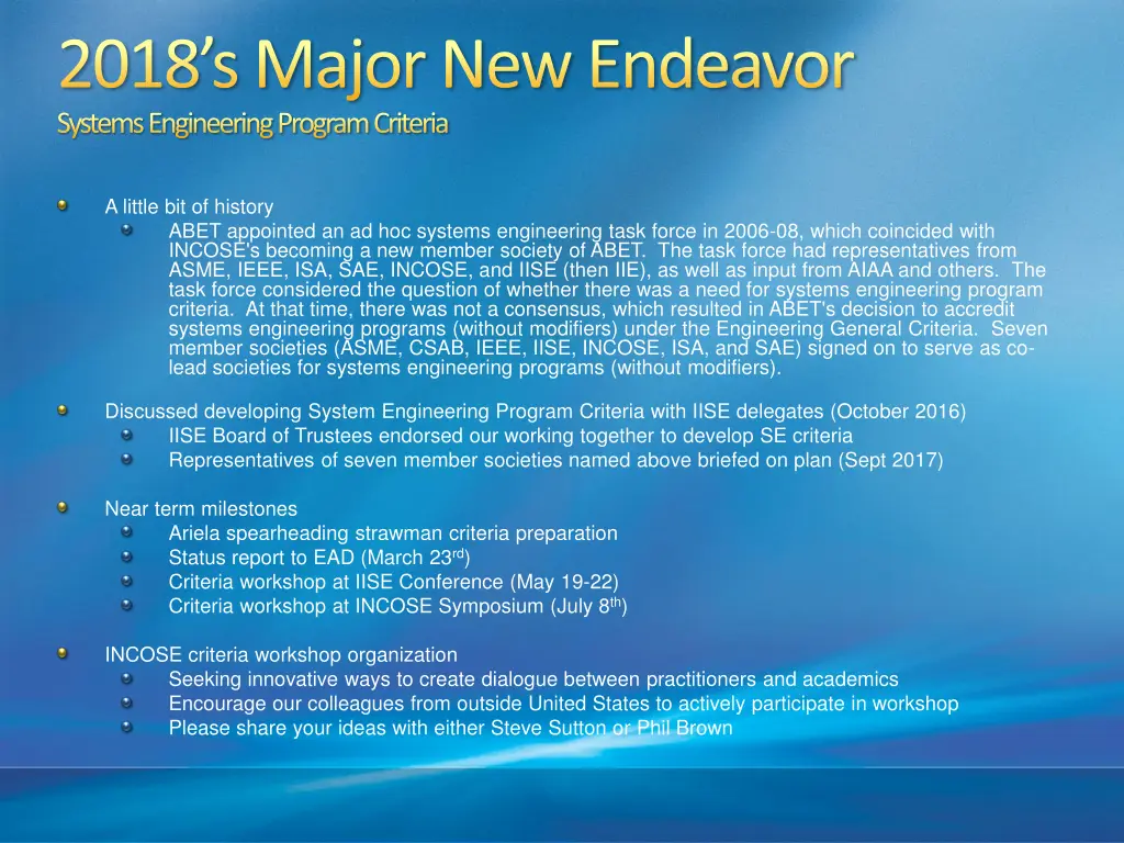 2018 s major new endeavor systems engineering