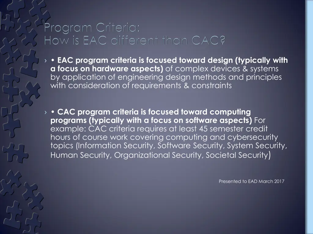 eac program criteria is focused toward design