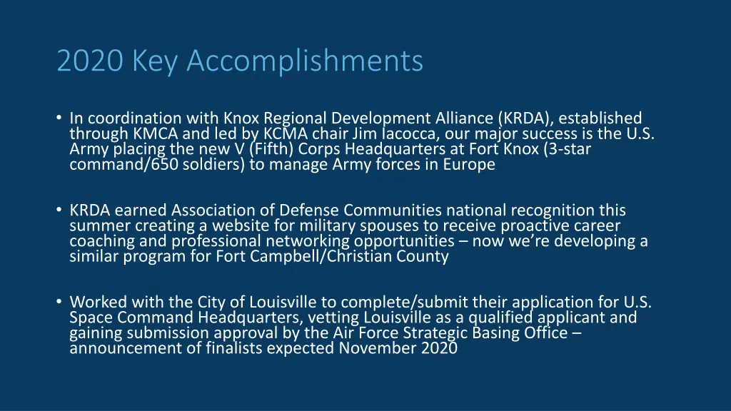 2020 key accomplishments