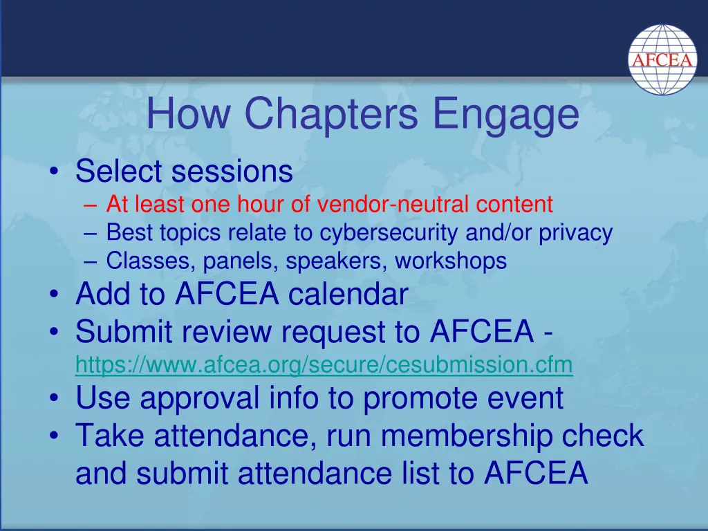how chapters engage