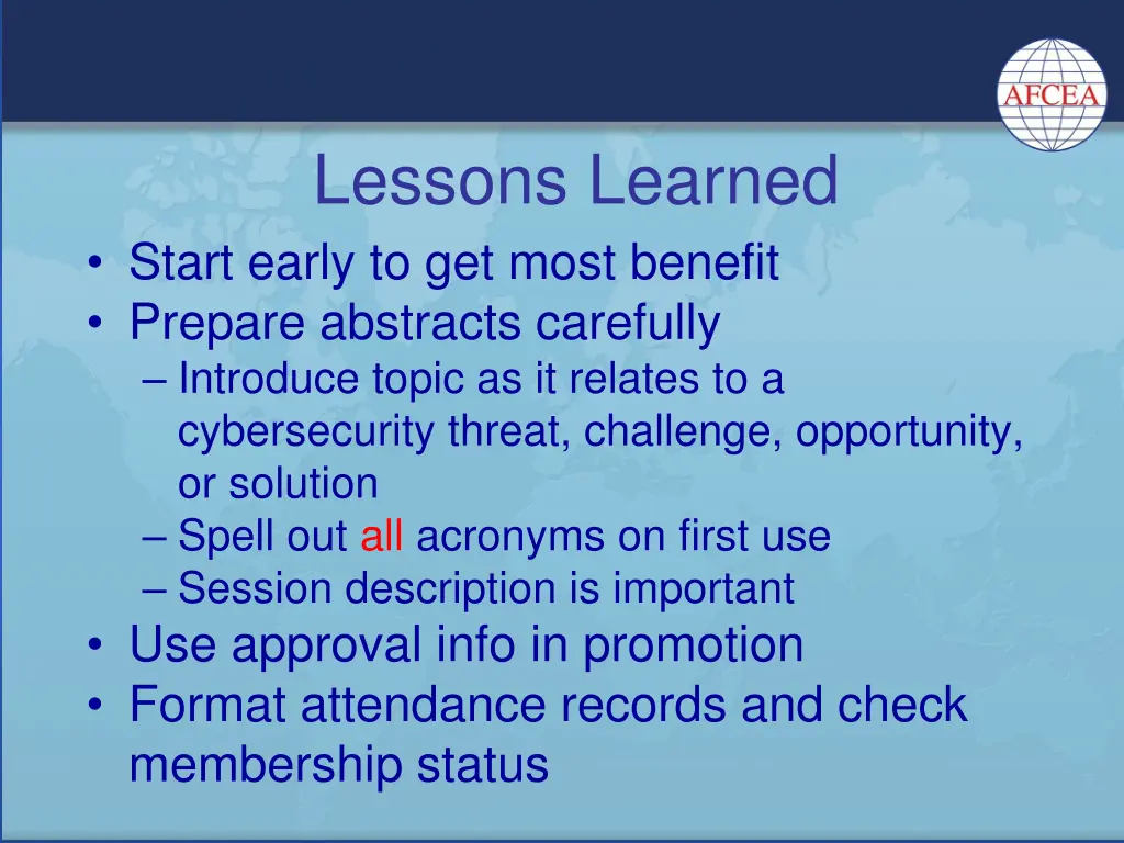 lessons learned
