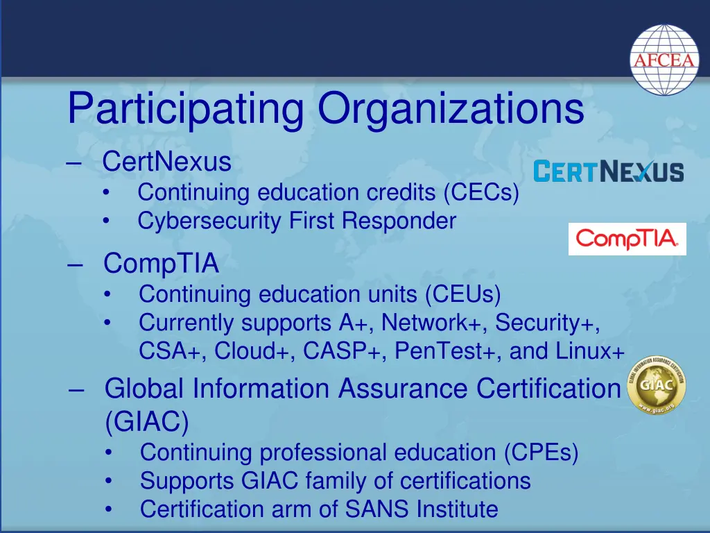 participating organizations certnexus continuing