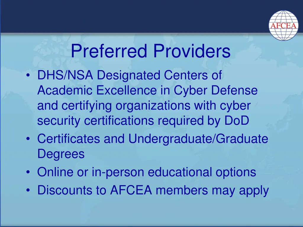 preferred providers dhs nsa designated centers