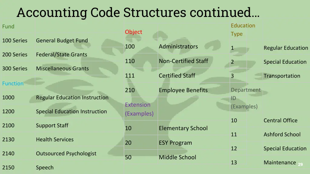 accounting code structures continued