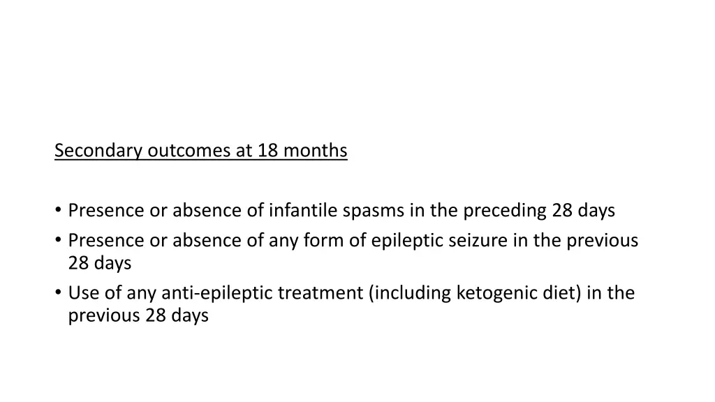 secondary outcomes at 18 months