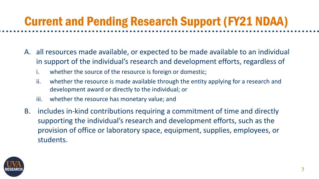 current and pending research support fy21 ndaa