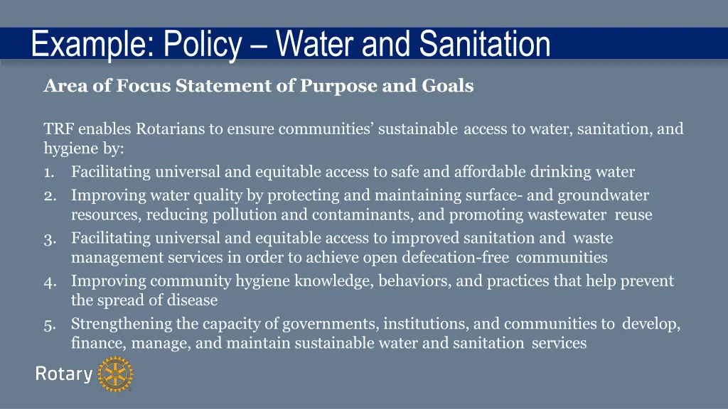 example policy water and sanitation