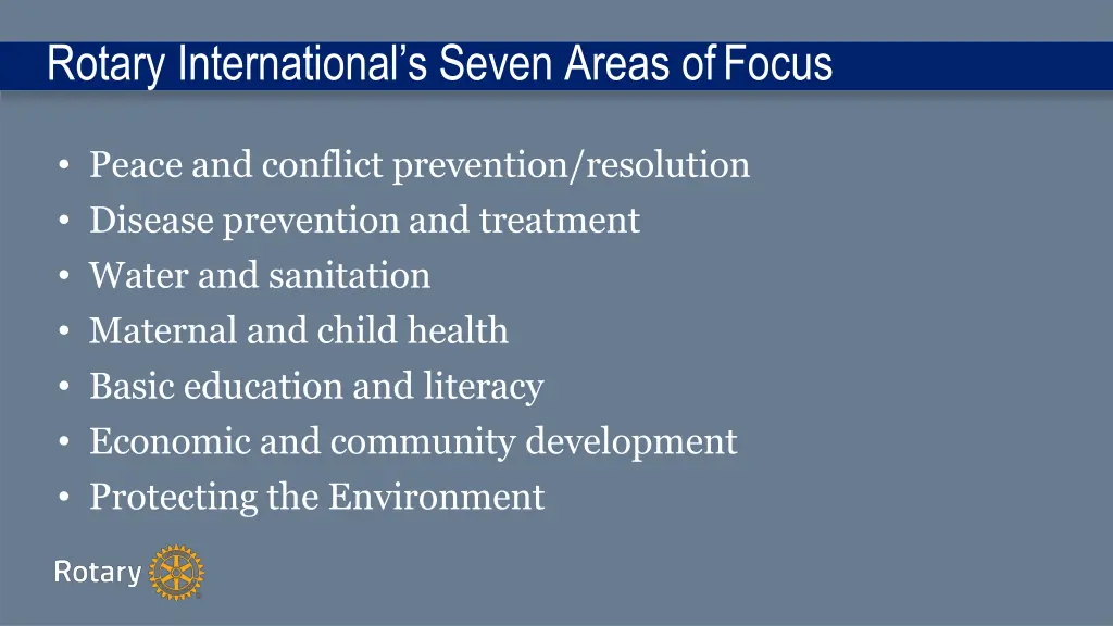 rotary international s seven areas offocus