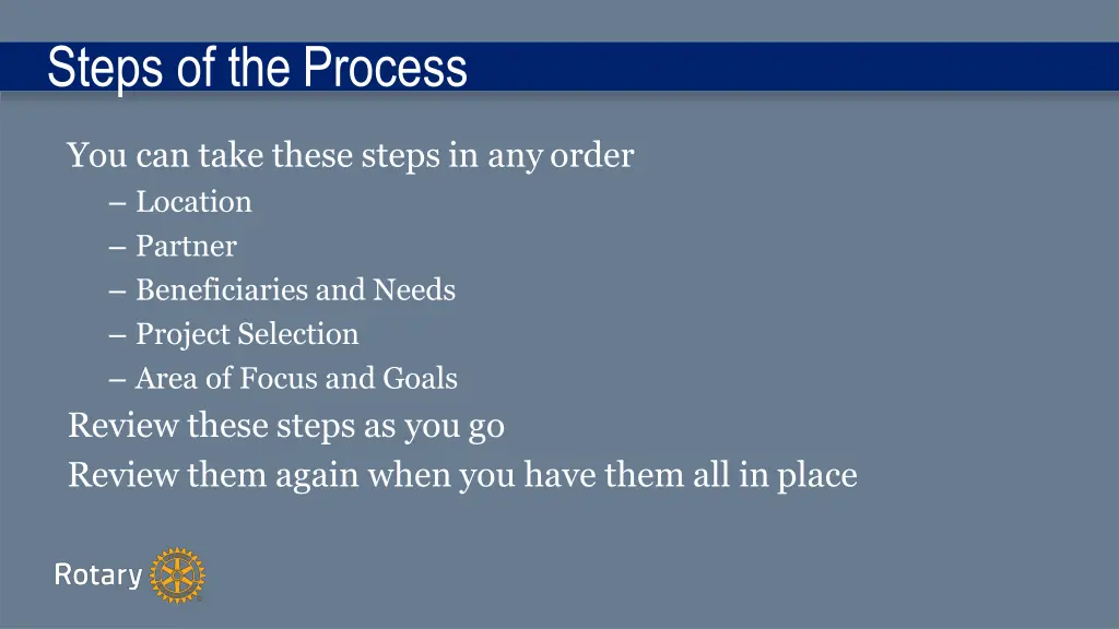 steps of the process