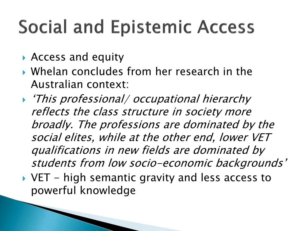 access and equity whelan concludes from