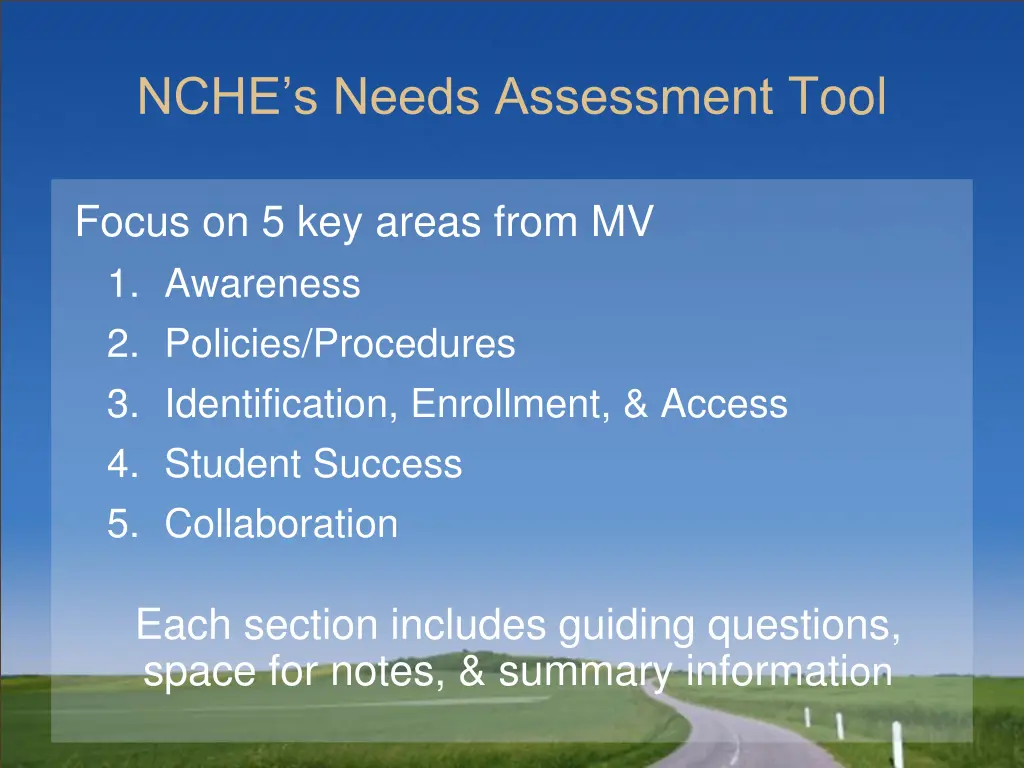 nche s needs assessment tool
