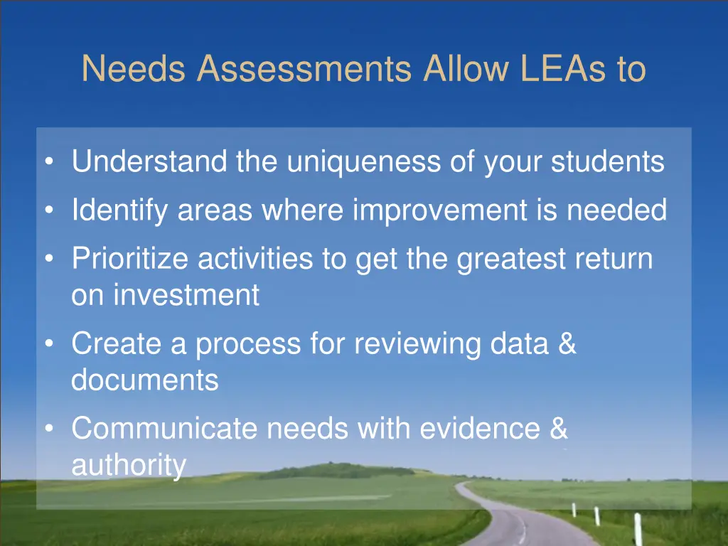 needs assessments allow leas to