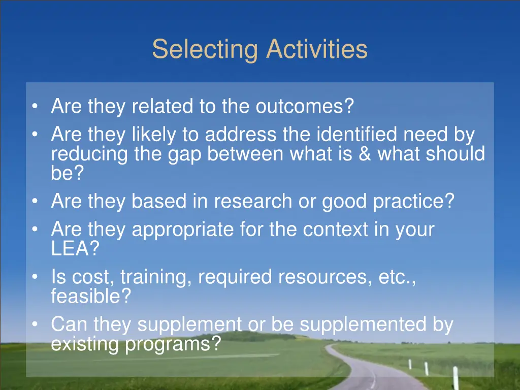 selecting activities