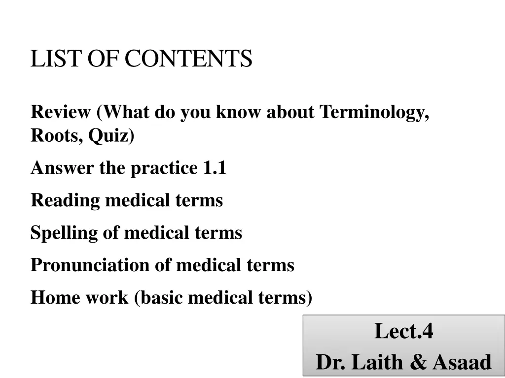 list of contents