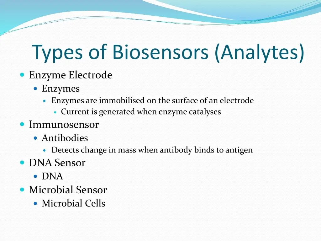 types of biosensors analytes