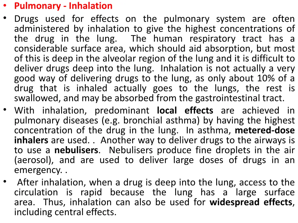 pulmonary inhalation drugs used for effects