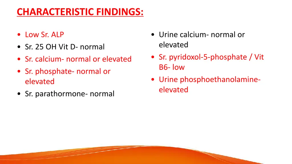 characteristic findings