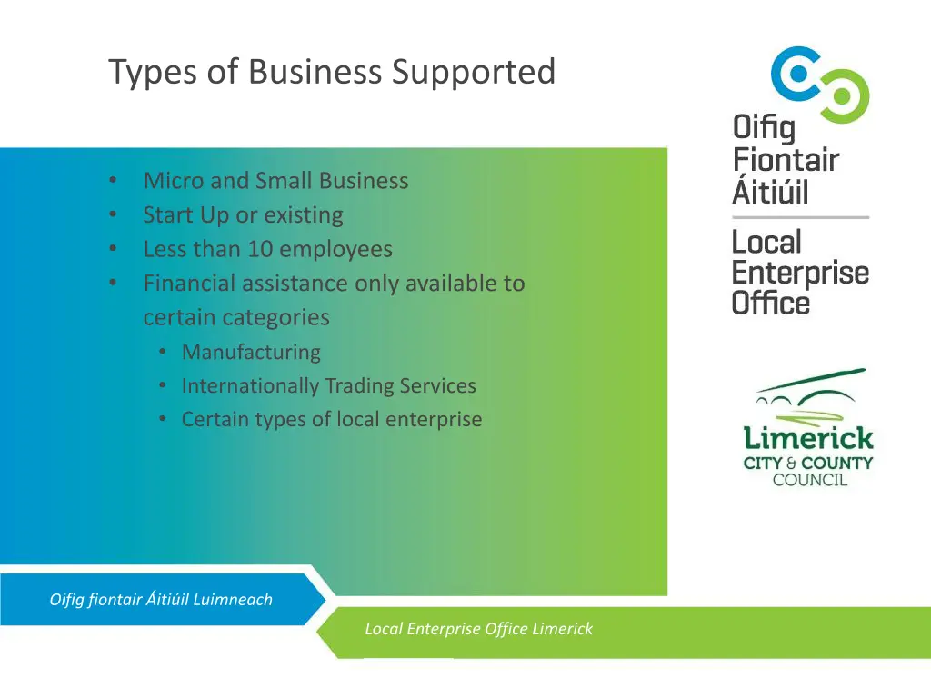 types of business supported