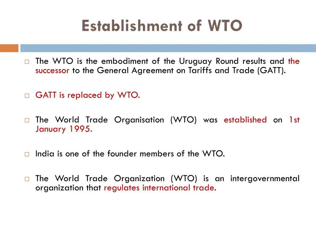 establishment of wto