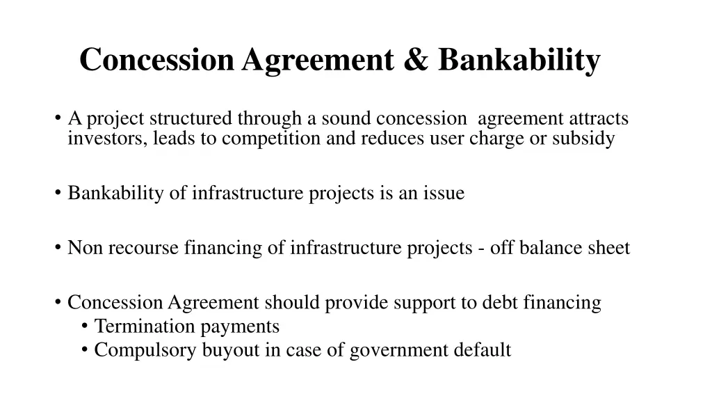 concession agreement bankability