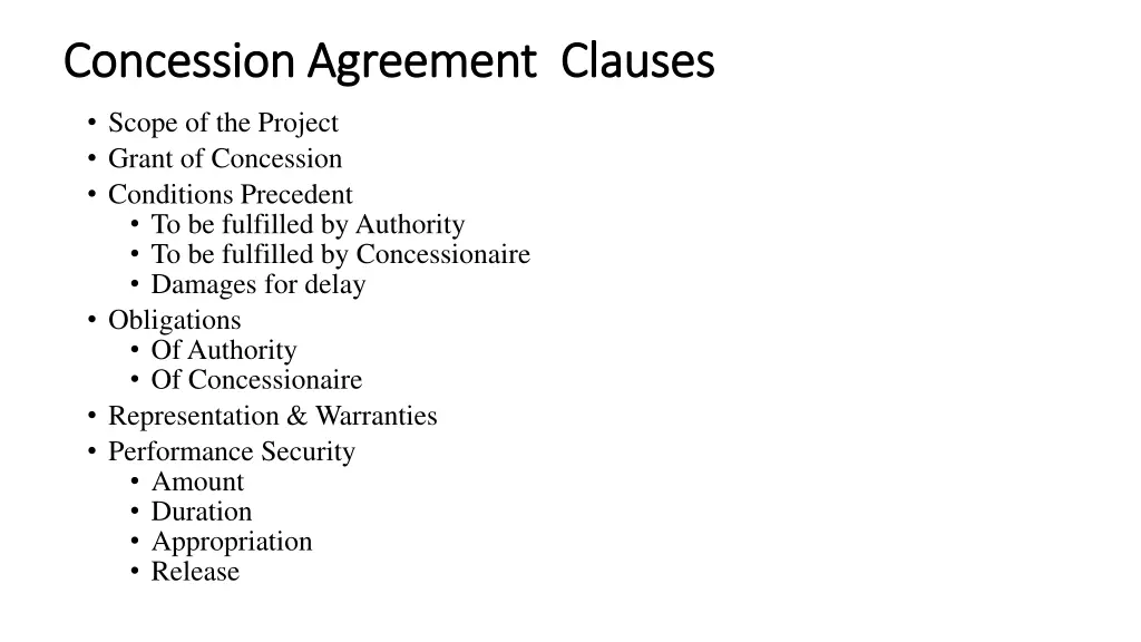 concession agreement clauses concession agreement