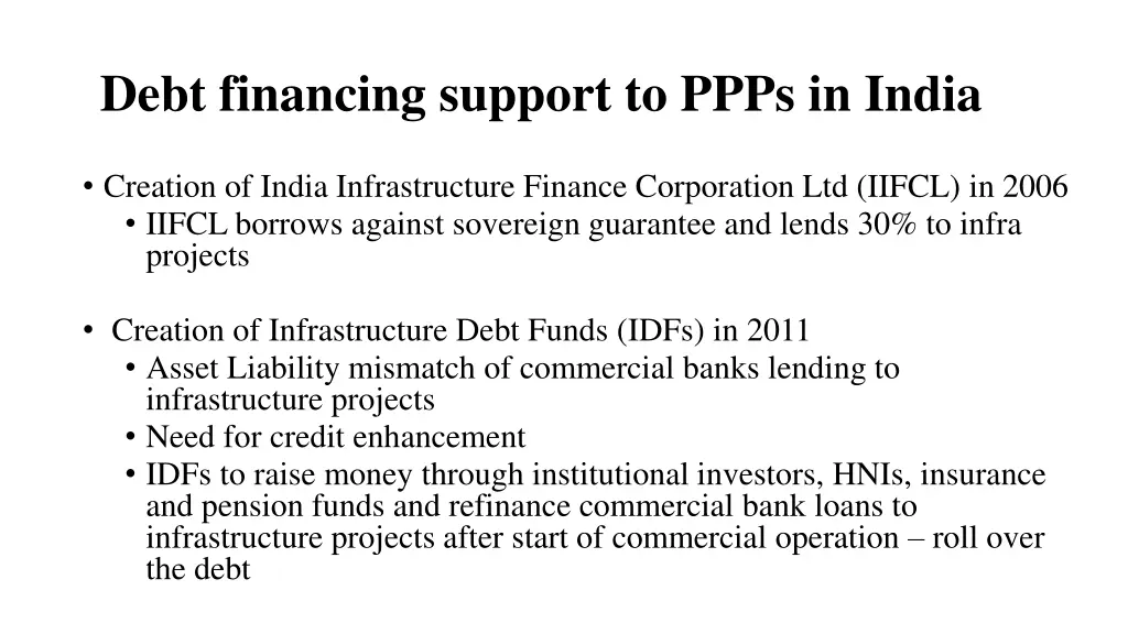 debt financing support to ppps in india