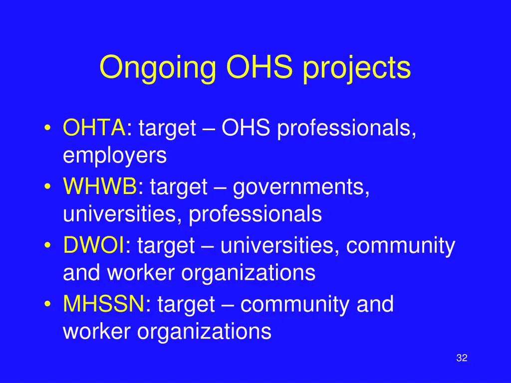 ongoing ohs projects