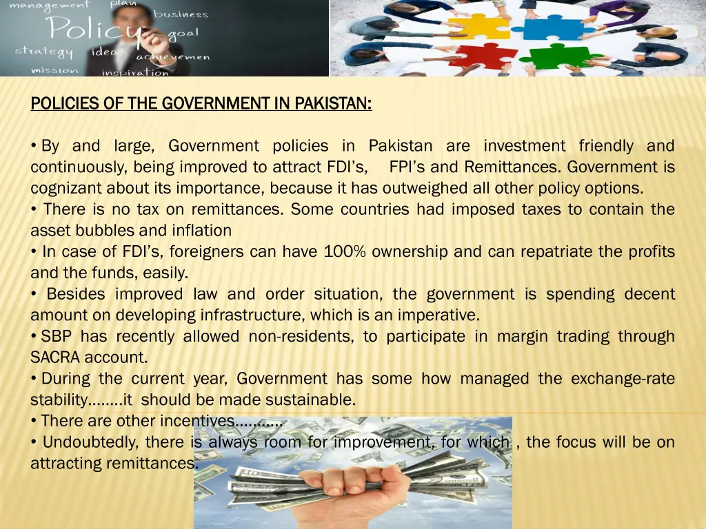 policies of the government in pakistan policies