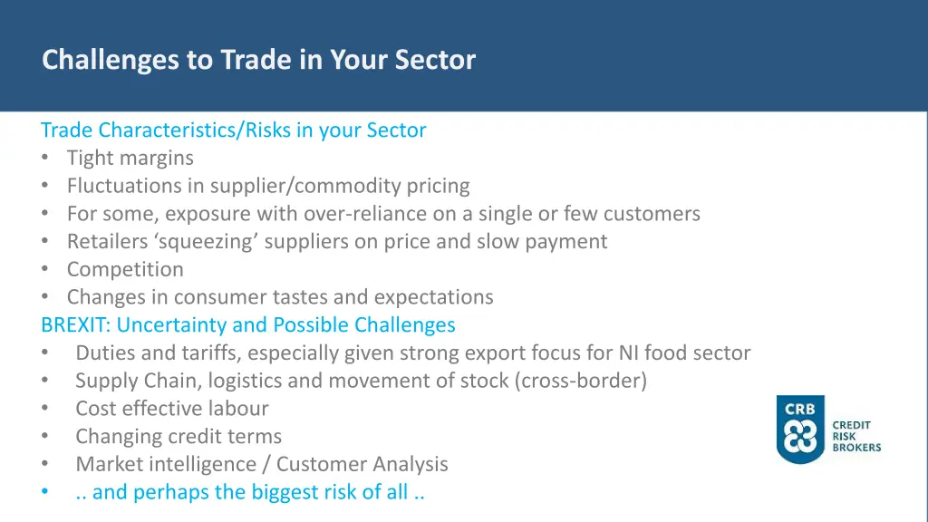 challenges to trade in your sector