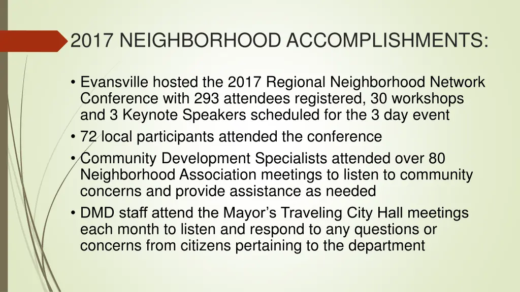 2017 neighborhood accomplishments