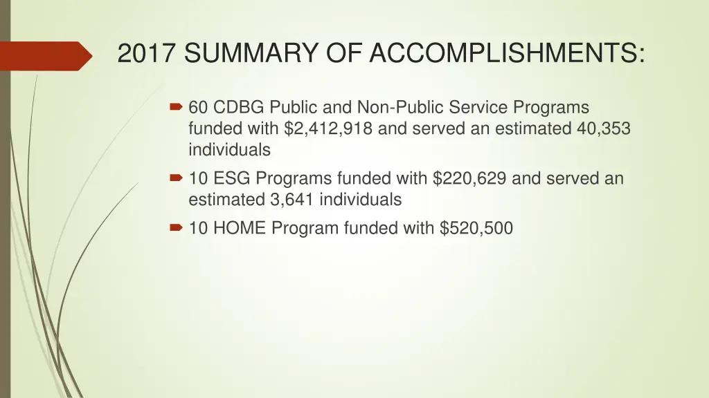 2017 summary of accomplishments
