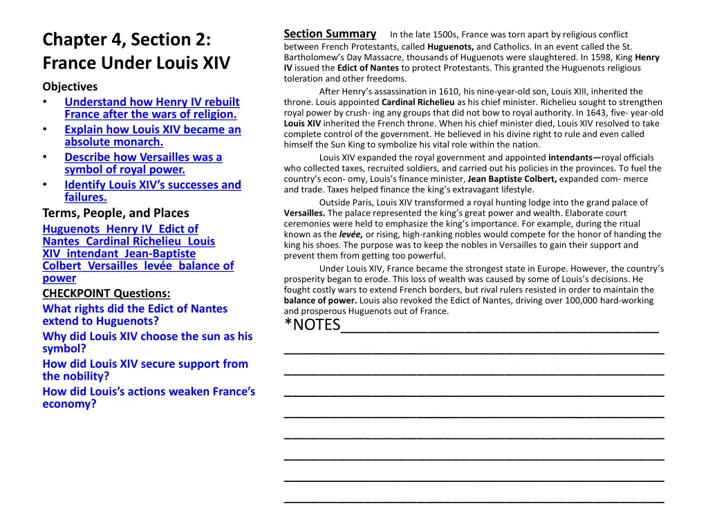 section summary between french protestants called