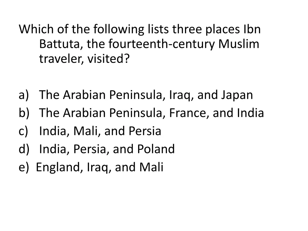 which of the following lists three places