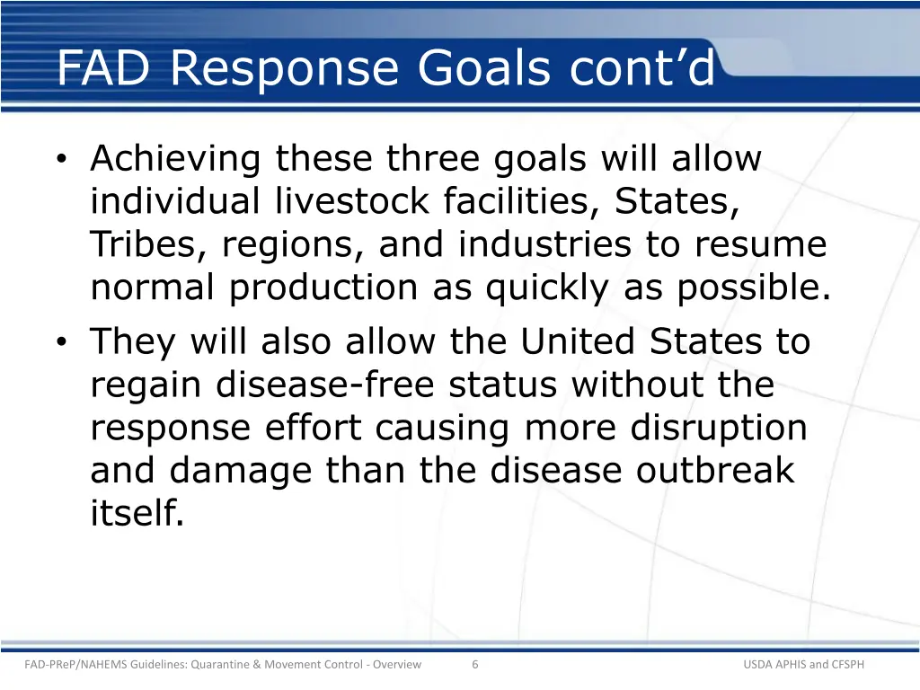 fad response goals cont d