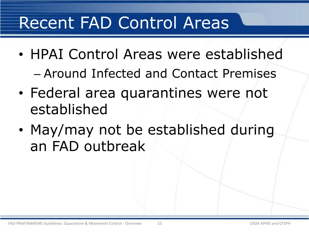 recent fad control areas