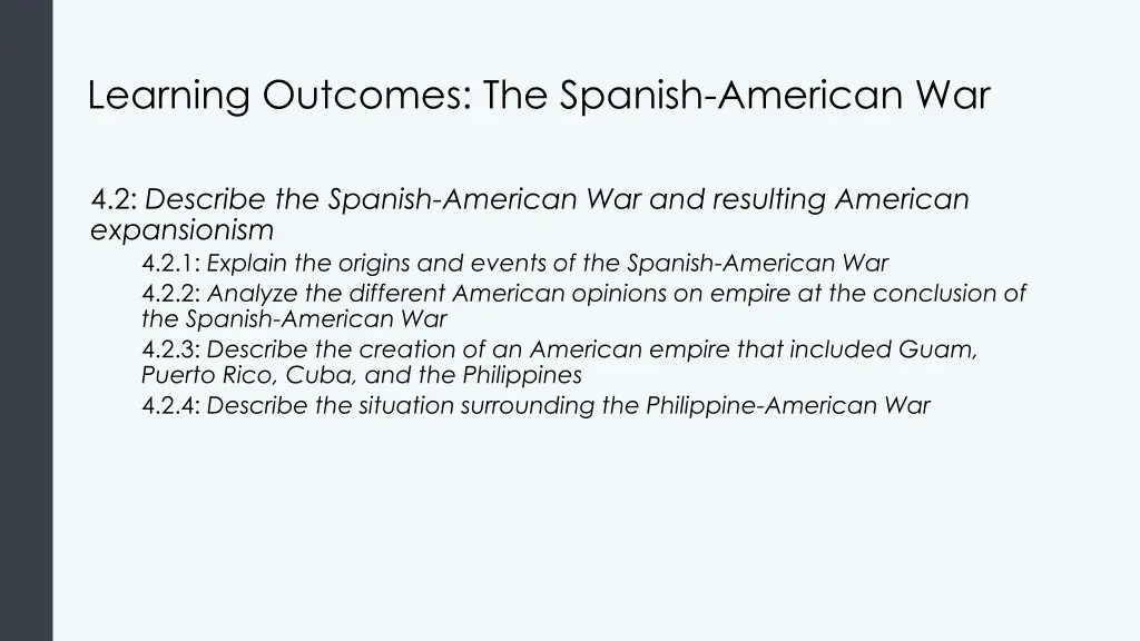learning outcomes the spanish american war