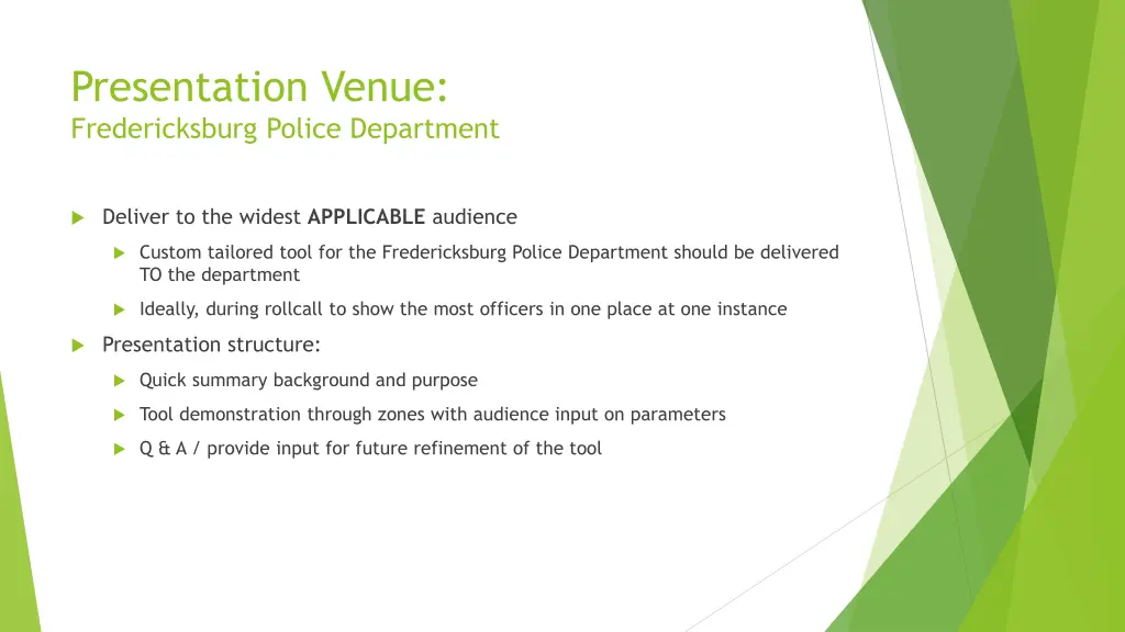 presentation venue fredericksburg police