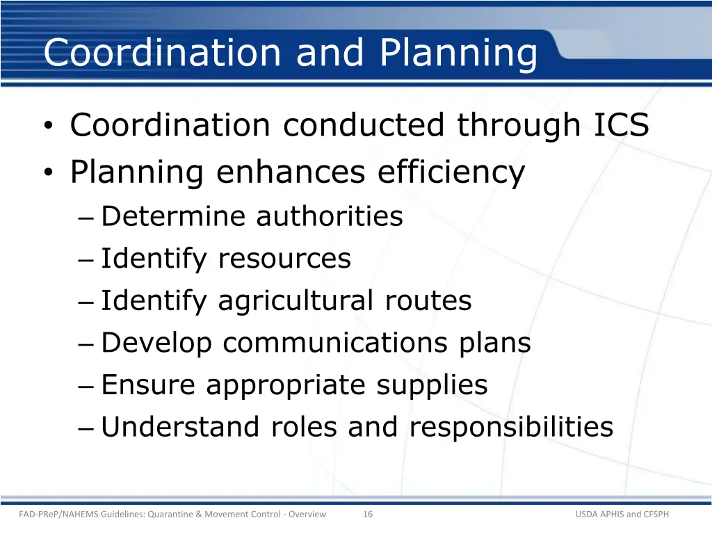 coordination and planning