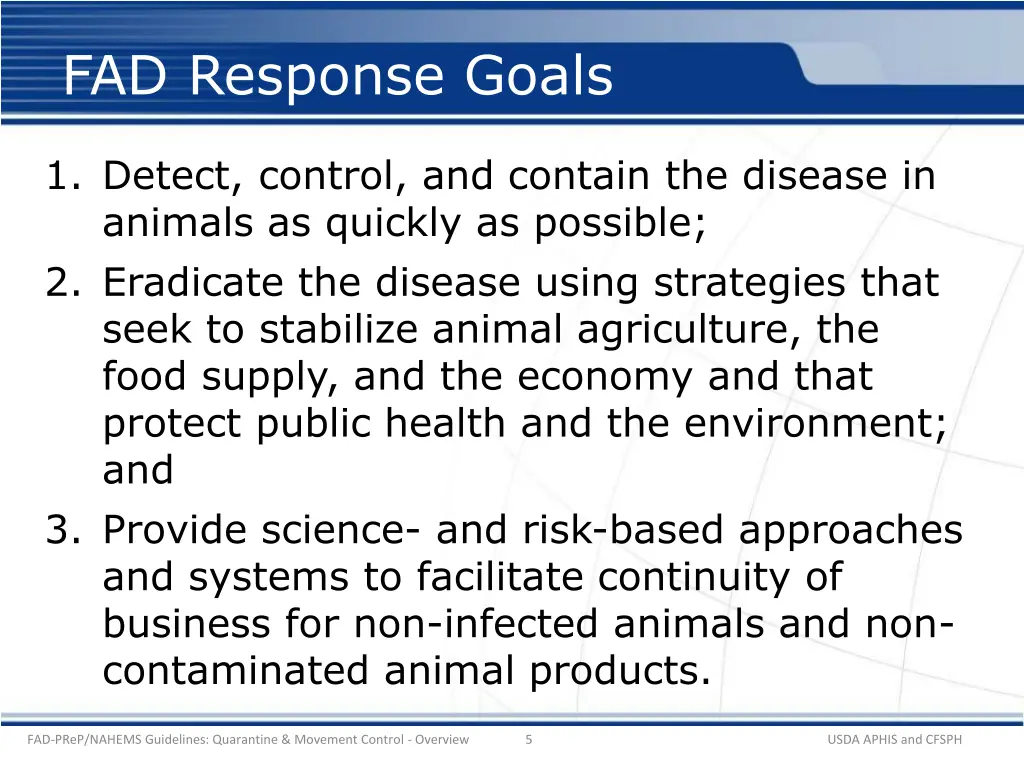fad response goals