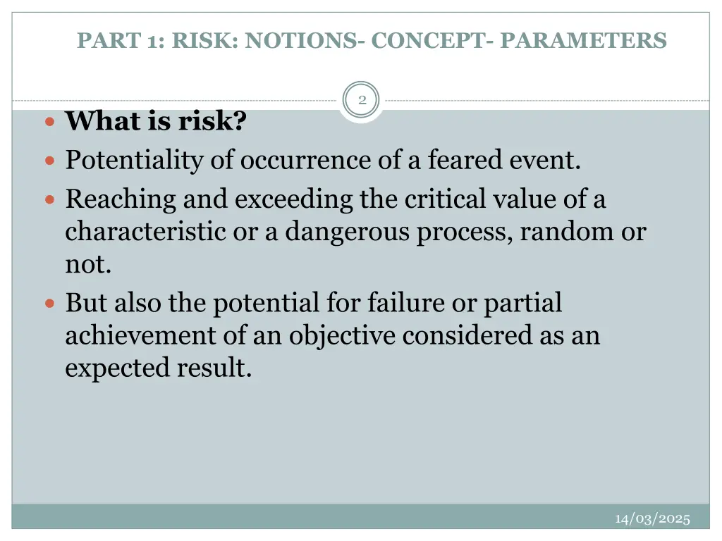 part 1 risk notions concept parameters