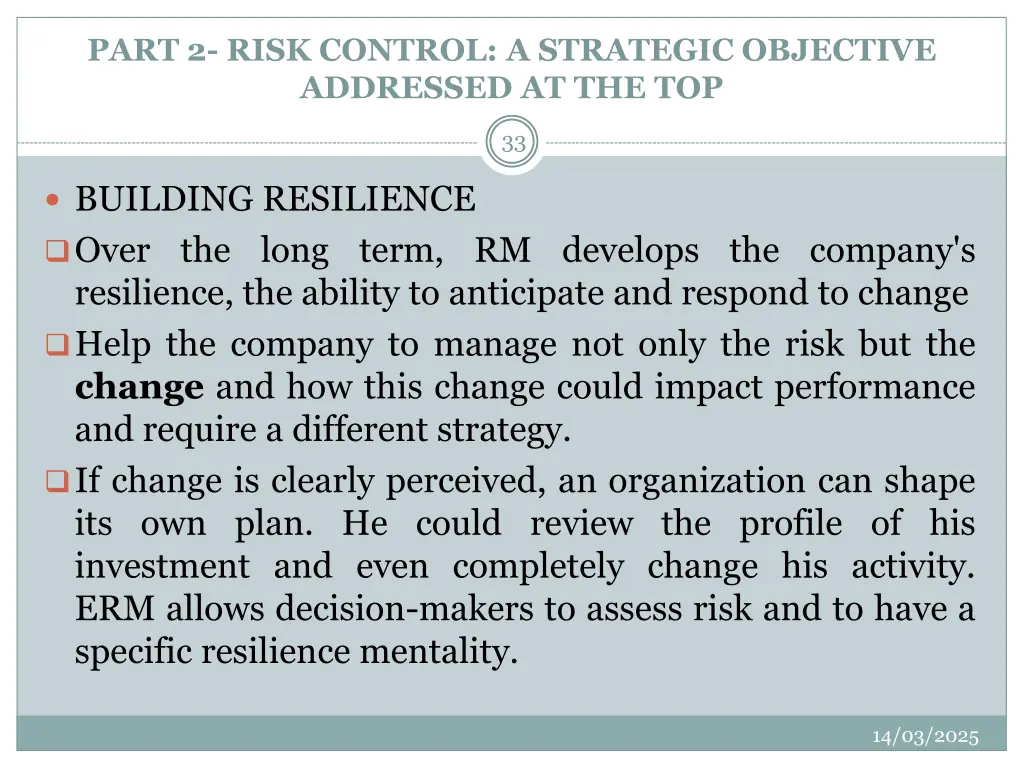 part 2 risk control a strategic objective 10
