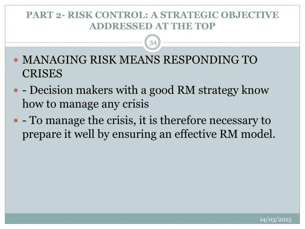 part 2 risk control a strategic objective 11