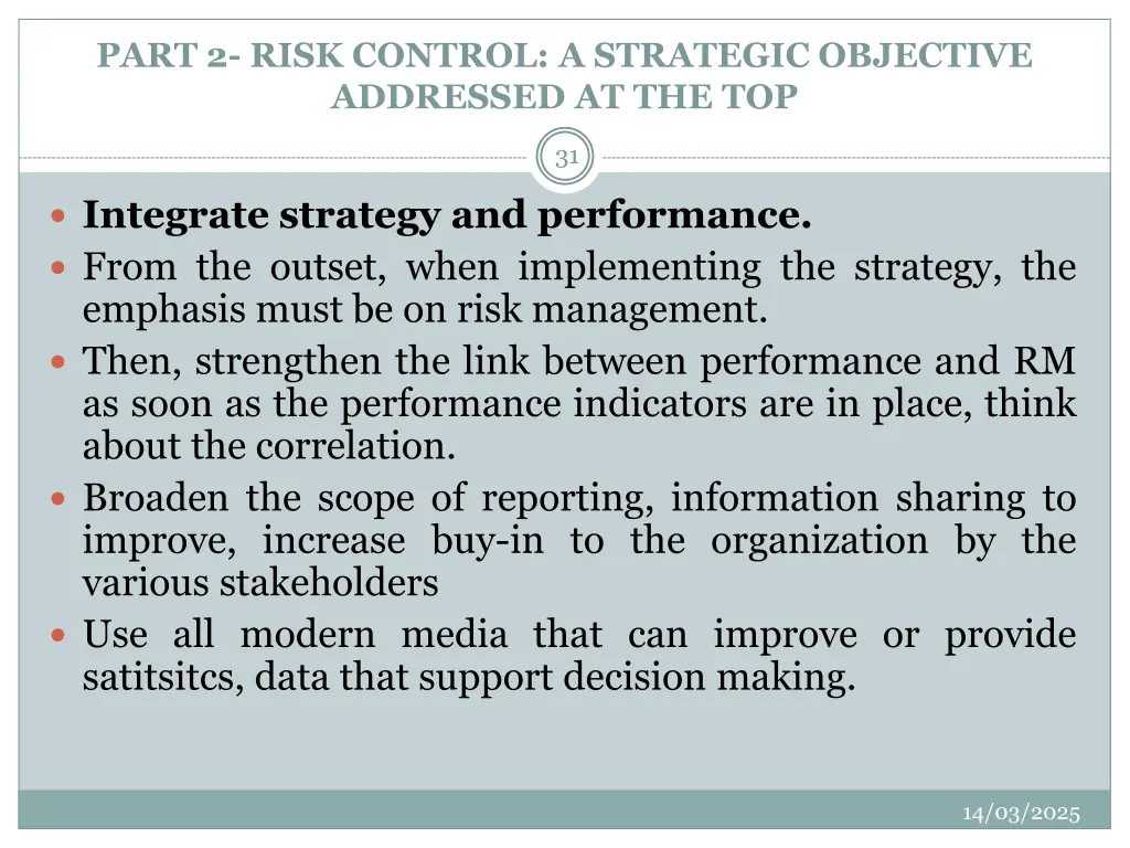 part 2 risk control a strategic objective 8