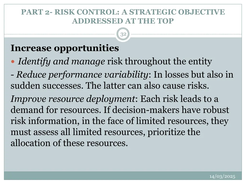 part 2 risk control a strategic objective 9