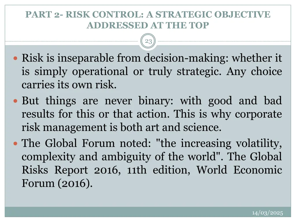 part 2 risk control a strategic objective
