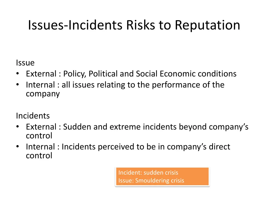 issues incidents risks to reputation