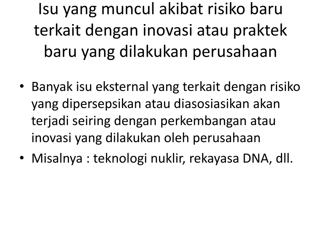 isu yang muncul akibat risiko baru terkait dengan