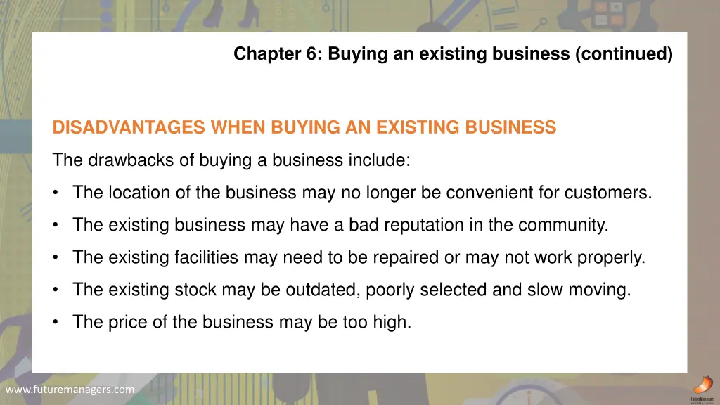 chapter 6 buying an existing business continued 1